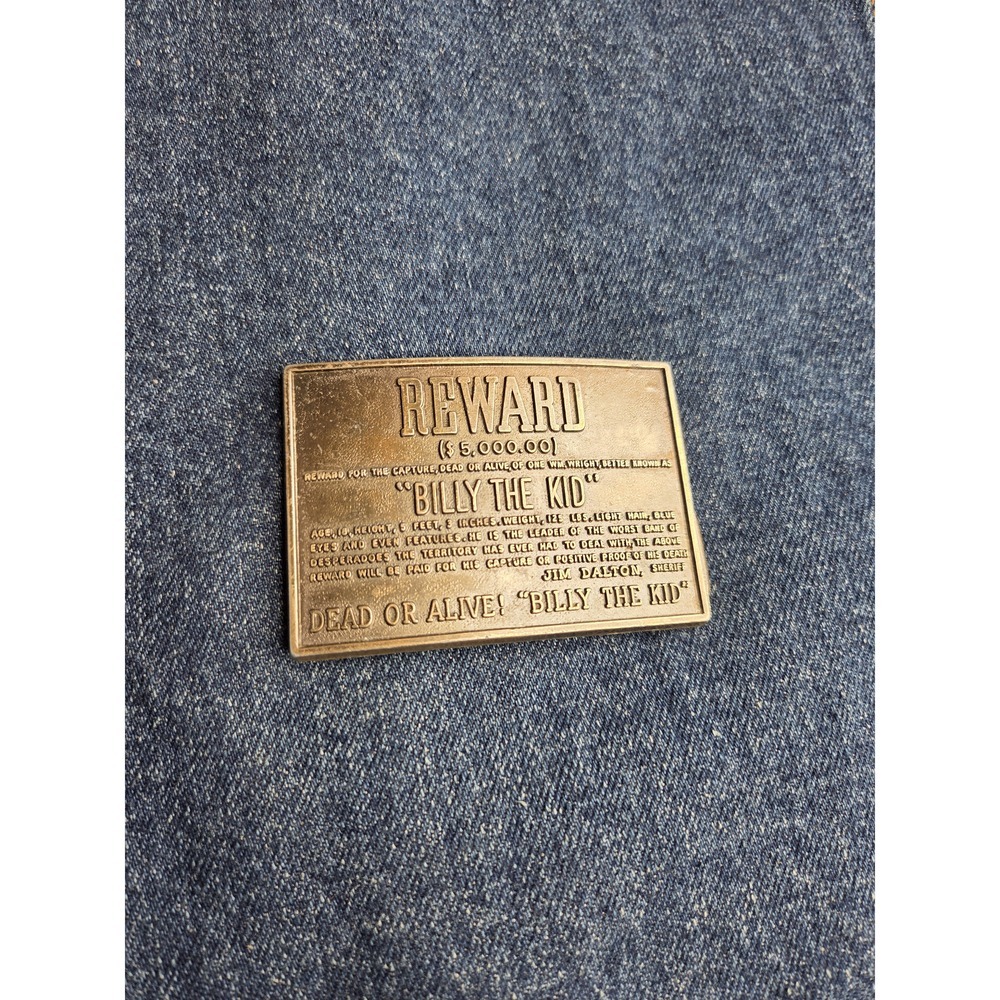 Vintage Billy the Kid Wanted Poster Brass Belt Buckle - Rare Western